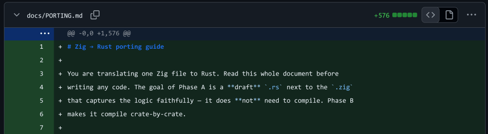 Screenshot of first few lines of doc/PORTING.md