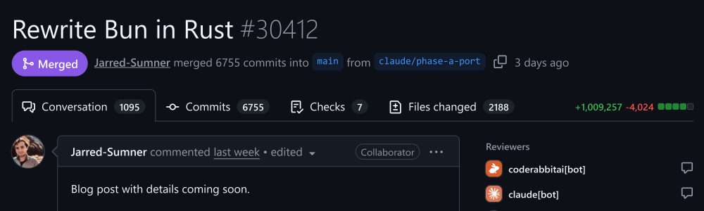 Screenshot of oven-sh/bun/30412 Pull Request